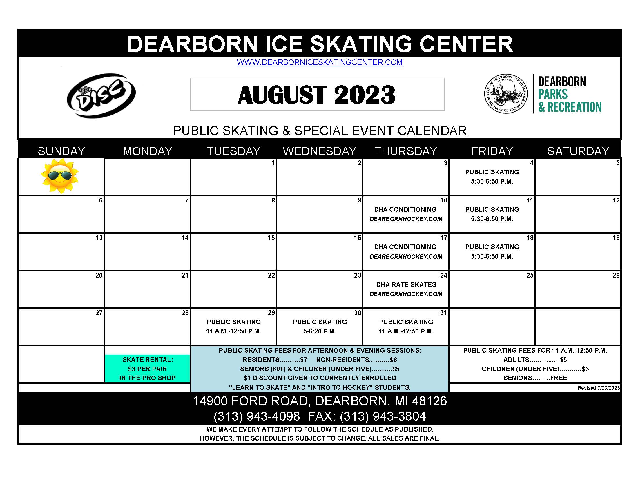 Public Skating Schedule